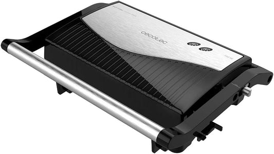 Cecotec Grelhador Elétrico Rock'nGrill 750 Full Open. 750 W, Placa Sanduicheira, Revestimento de Pedra RockStone, Abertura de 180º, Superfície 23x14,5 cm, Pinça de Fecho e Compartimento Recolhe-cabos
