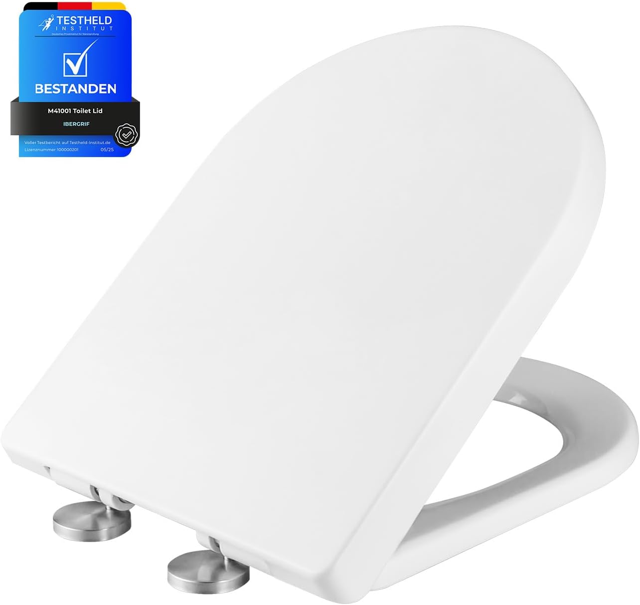 Ibergrif M41001 Tampa wc, assento sanitário macio em forma de D com libertação rápida para facilitar a limpeza, branco