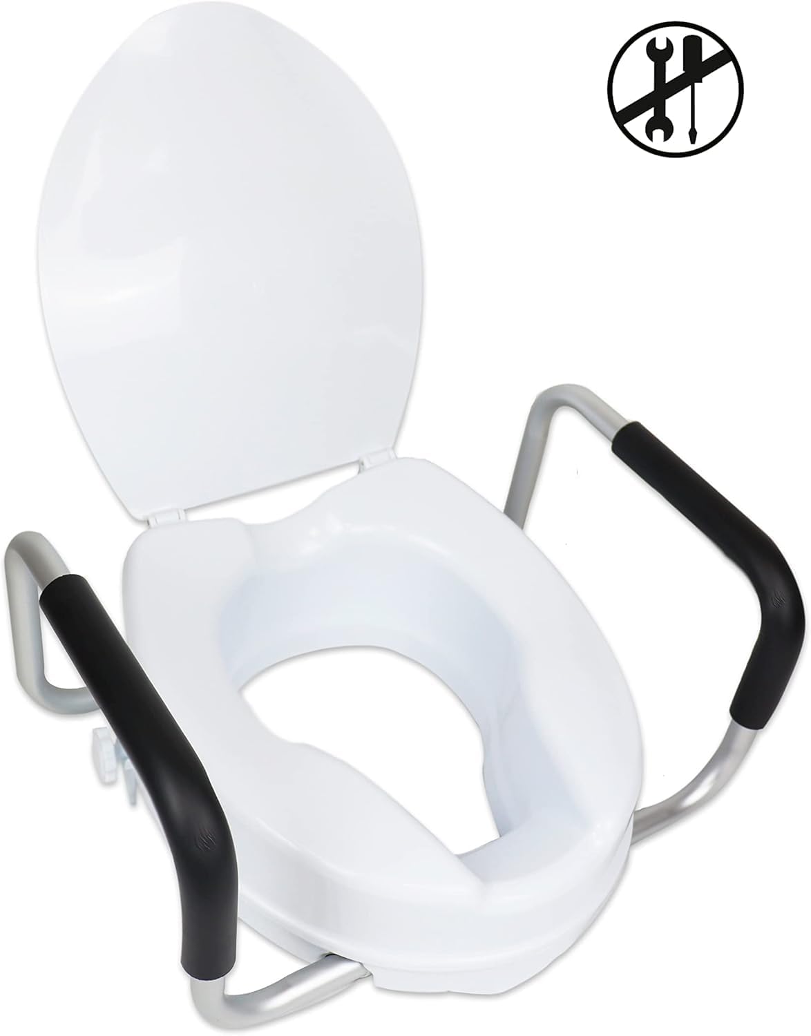 PEPE Mobility Elevador WC adulto com apoio de braços e tampa, 10 cm de altura,