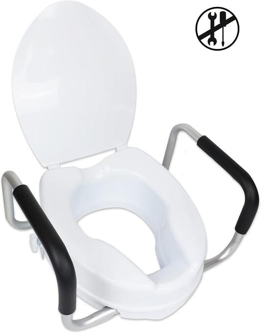 PEPE Mobility Elevador WC adulto com apoio de braços e tampa, 10 cm de altura,