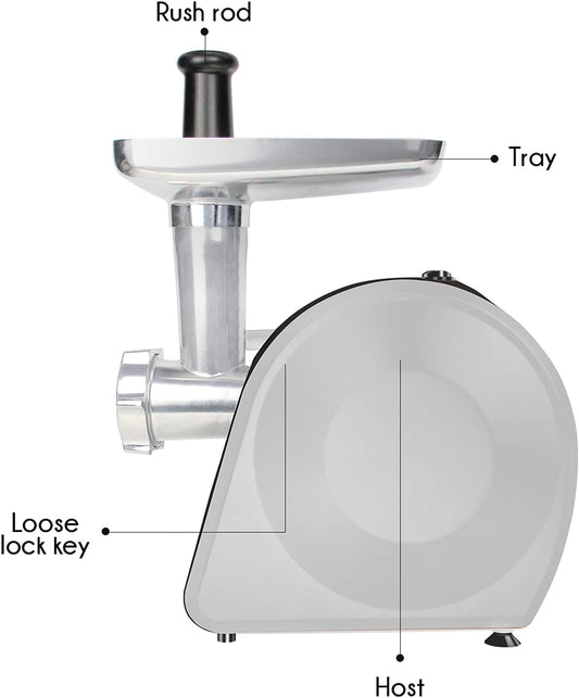 Edihome, Moedor de carne elétrico, marcha de avanço e retrocesso, máquina de picar carne profissional, 2200 W, multifuncional com 3 placas de corte e embutidor de salsichas (branco e preto)