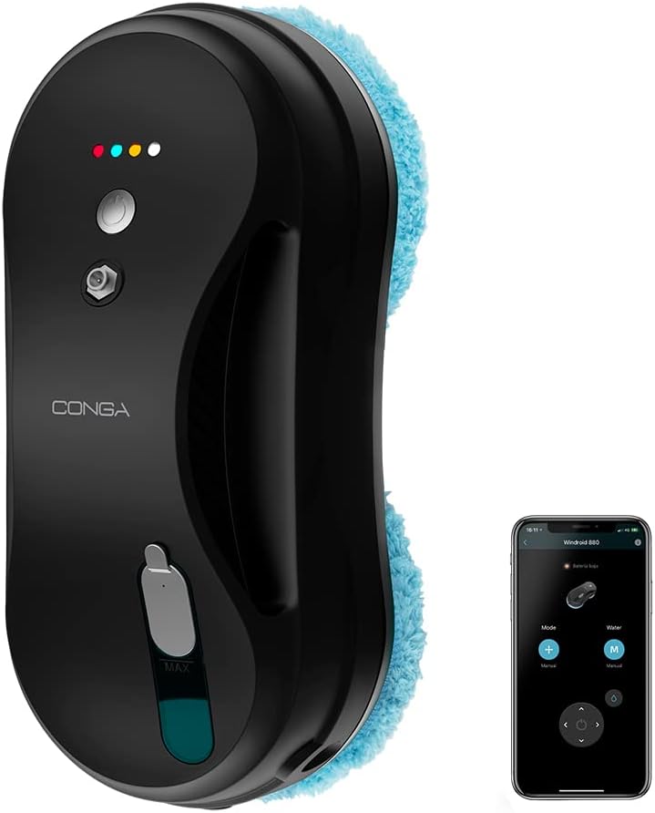 Cecotec Robot Limpador de Vidros Conga Windroid 880 SprayWater Connected T. 85 W, 3 em 1: Pulveriza, Limpa e Seca, Controlo App, Incorporação de Spray líquido, 4 Programas, 12 Panos, 05871