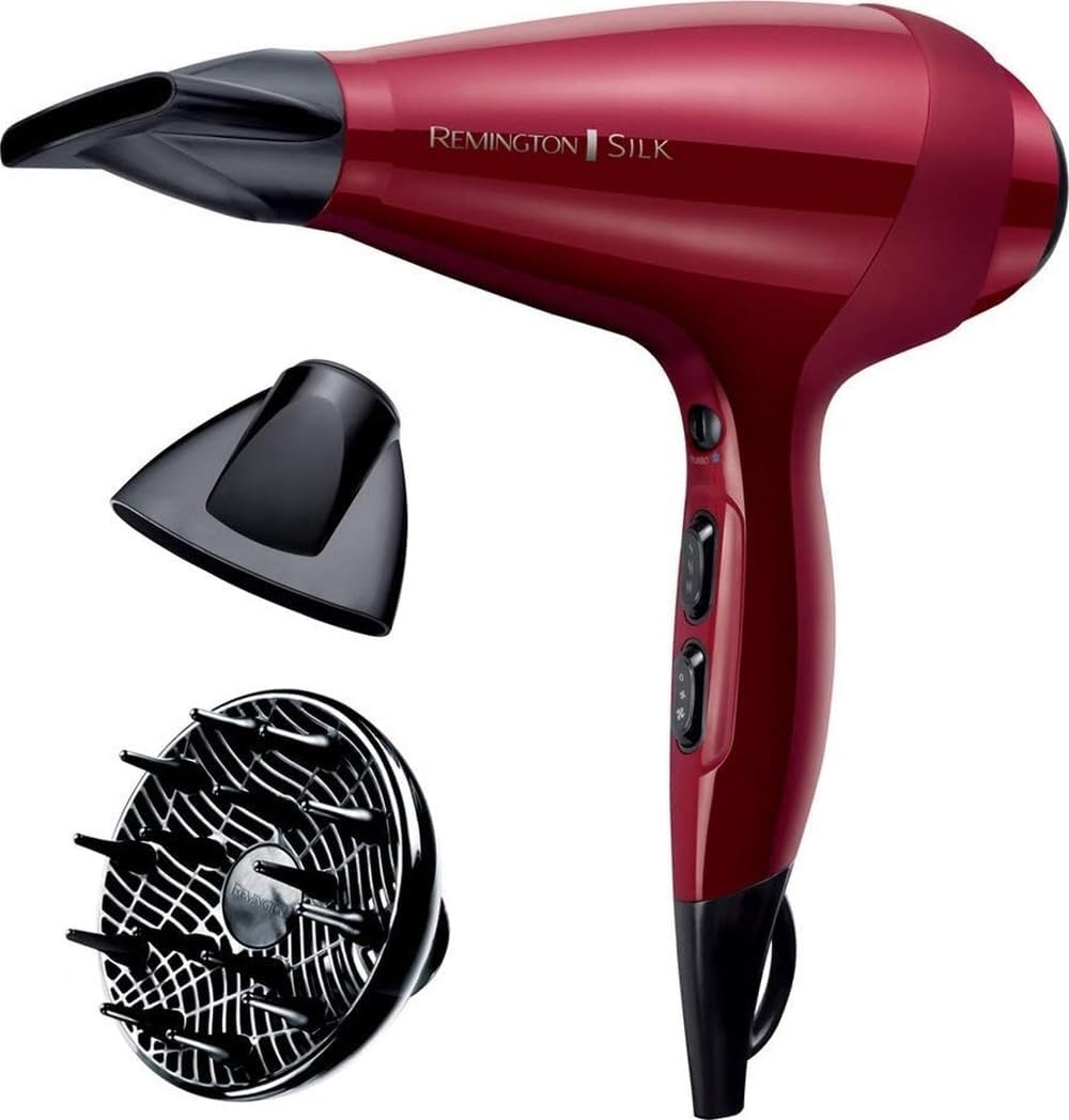 Remington Secador de Cabelo Profissional Silk, Grelha de Cerâmica Sedosa, Iónico, Cabelo Sem Frizz, 2400 W, Motor AC, Difusor e Concentrador, 6 Temperaturas, 2 Velocidades, AC9096 |