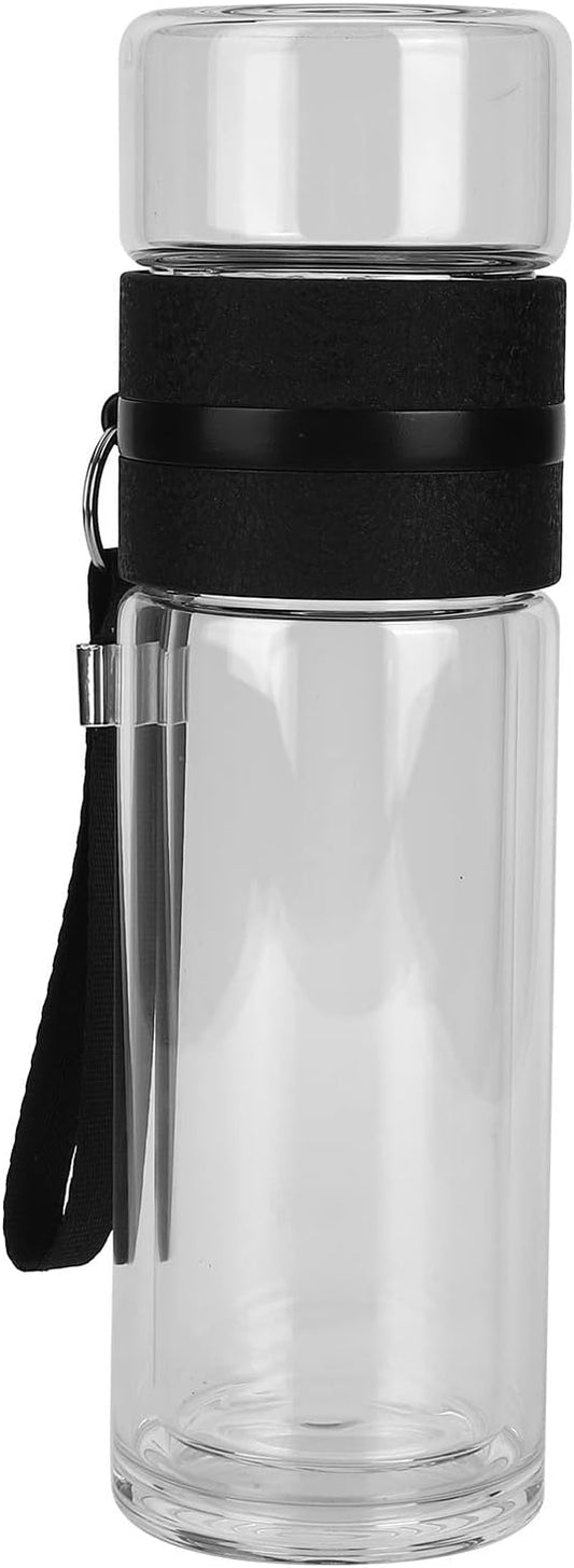 Garrafa infusora de chá 350 ml garrafa de chá de vidro de parede dupla canecas copo de chá com inversor de aço inoxidável para chá de folhas soltas e água de frutas 18,8 ml