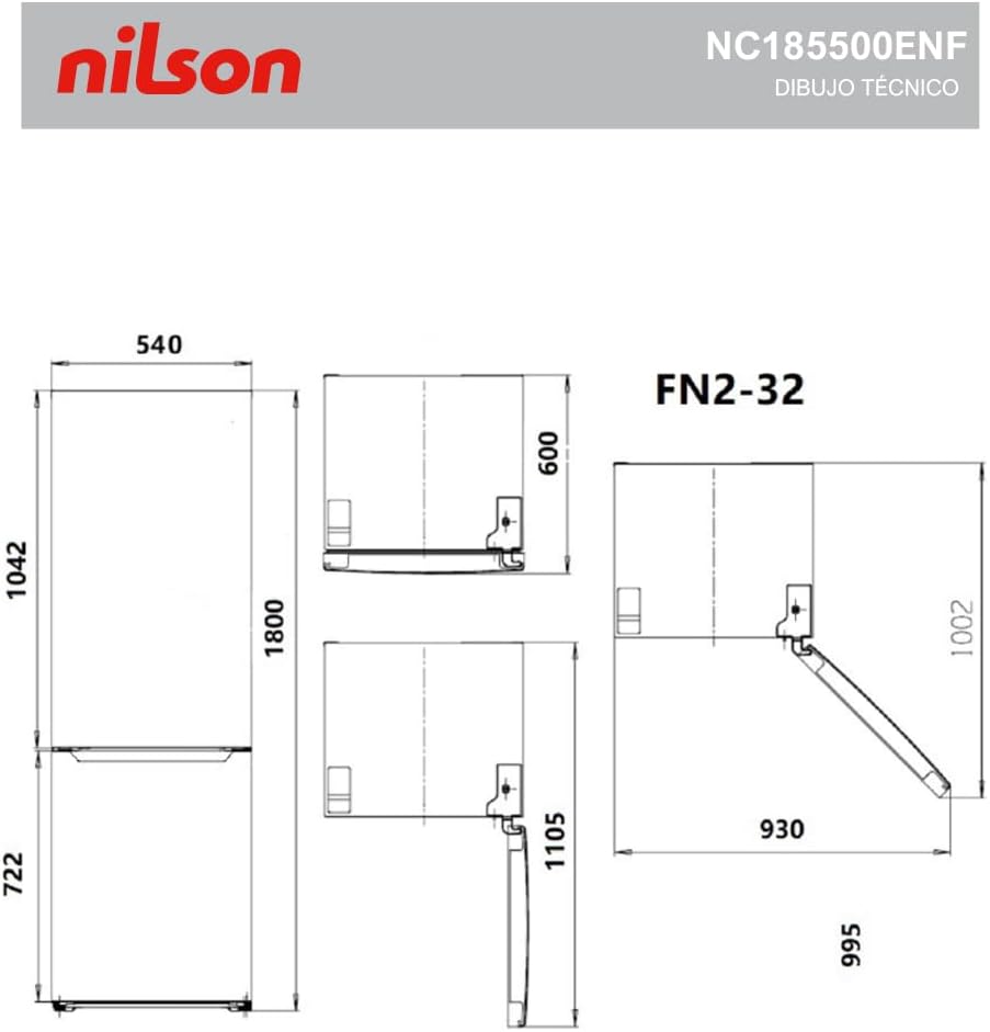 NILSON Frigorífico combinado branco, 2 portas. NC185500ENF, capacidade 253 litros,