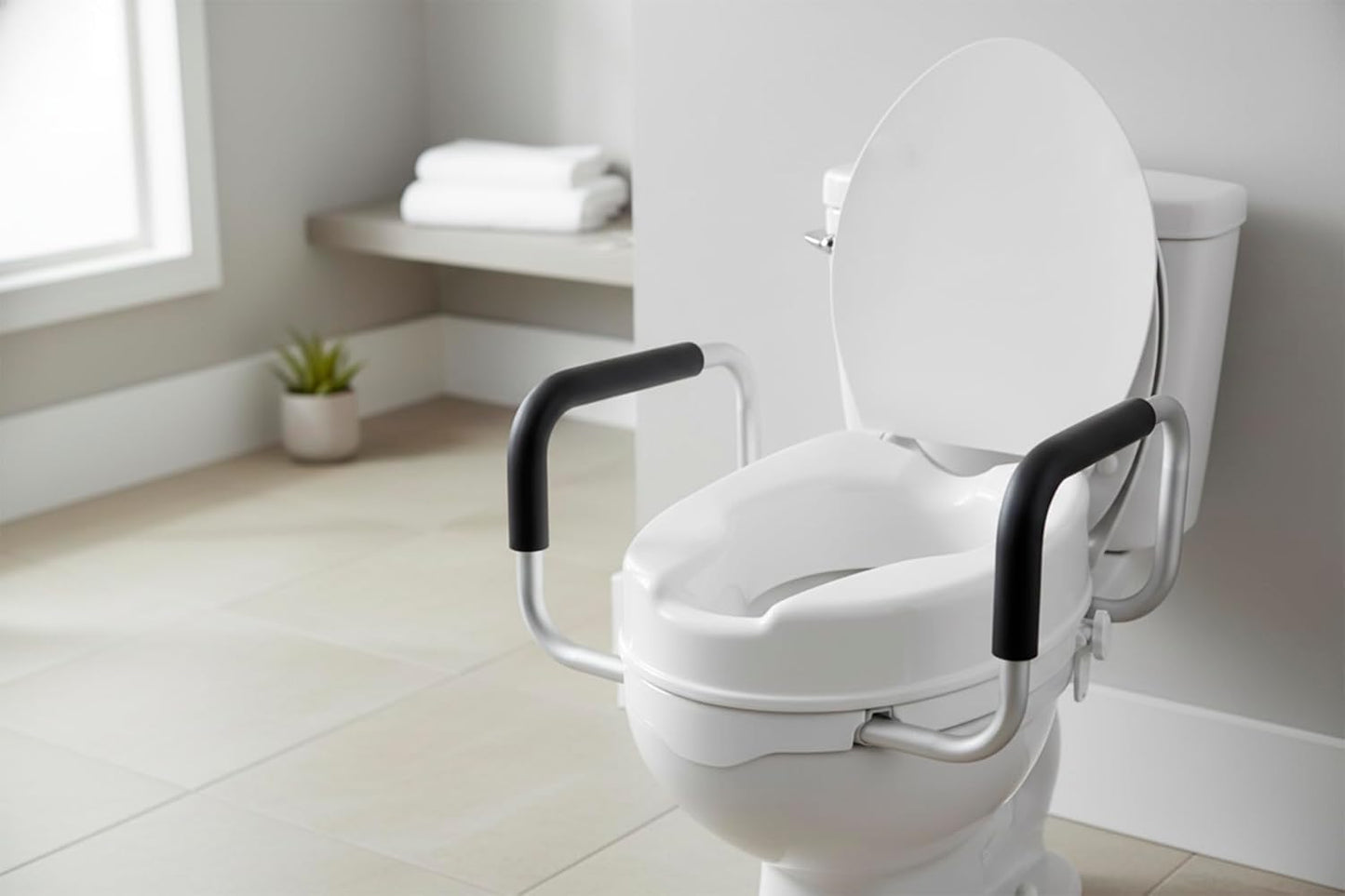 PEPE Mobility Elevador WC adulto com apoio de braços e tampa, 10 cm de altura,