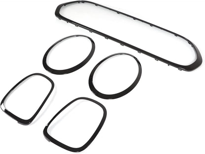 Kit de enfeite para faróis dianteiros, 5 peças, cor preta brilhante