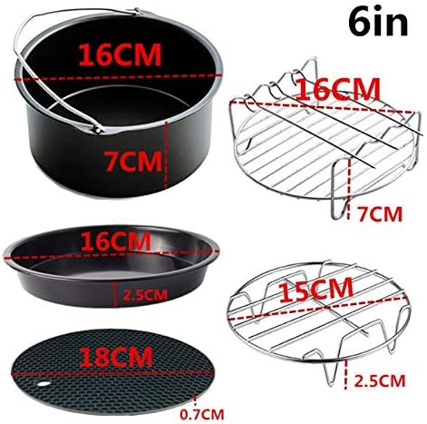 Acessórios para fritadeira de cozinha de 15,2 cm, acessórios para fritadeira de ar com bandeja para assar pizza e bandeja de madalenas, adequado para fritadeira de ar de 3,5 QT-5,8 QT, 7 unidades