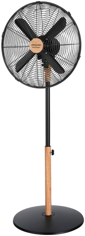 Cecotec Ventoinha de pé EnergySilence 600 Woodstyle. 50 W, acabamento em madeira, diâmetro de 16" com 4 pás, 3 velocidades, oscilação, altura ajustável, máxima segurança