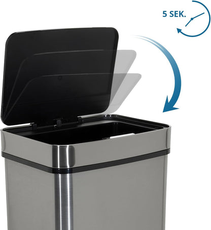hjh OFFICE 830045 Caixote do lixo com sensor CLEAN IV 60 L, Aço Inoxidável, Papeleira automática, indicador LED, retangular, Prata