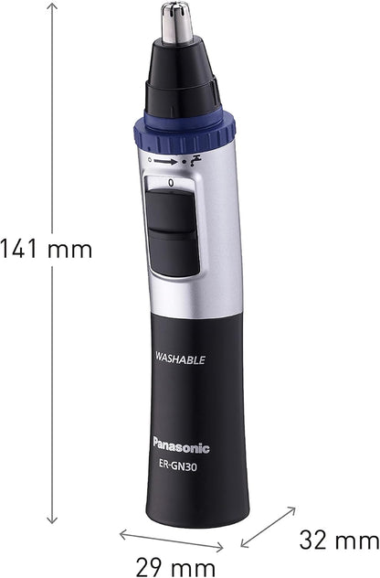 Panasonic ER-GN30-K503 Aparador de cabelo facial para nariz e orelhas, húmido/seco, lâmina hipoalergénica de fio duplo, sistema de limpeza Vortex, sem fios, preto
