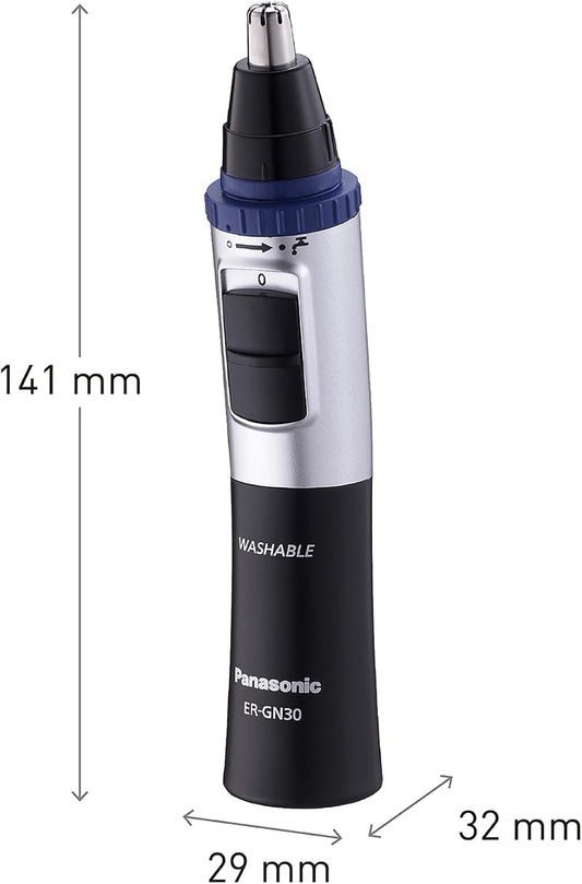 Panasonic ER-GN30-K503 Aparador de cabelo facial para nariz e orelhas, húmido/seco, lâmina hipoalergénica de fio duplo, sistema de limpeza Vortex, sem fios, preto