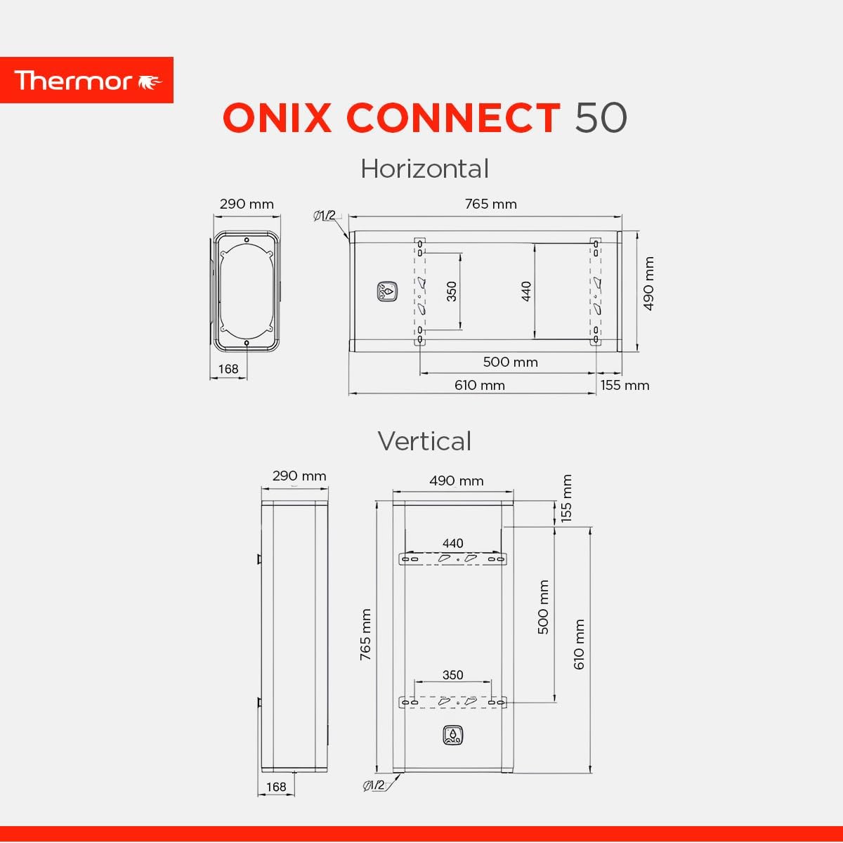 Thermor - Termo elétrico Onix Connect - Aquecedor de água elétrico multiposição de 50 l - 2250/1000 W