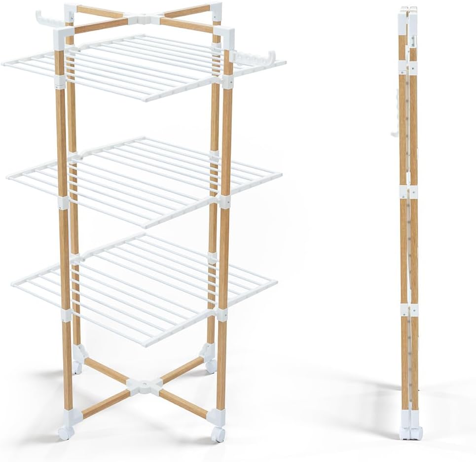 VOUNOT® Estendal de Pé de Torre de 3 Níveis, Estendal Vertical de 25m