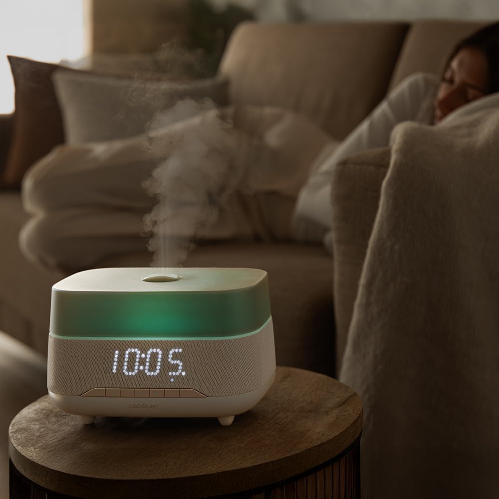 Cecotec Difusor de aromas, humidificador ultra-sónico, 300 ml, PureAroma 1300 Hydra Speaker. Altifalante Bluetooth, luz LED, temporizador 5h, 3 modos de vapor, aromaterapia, cobertura de 25 m²