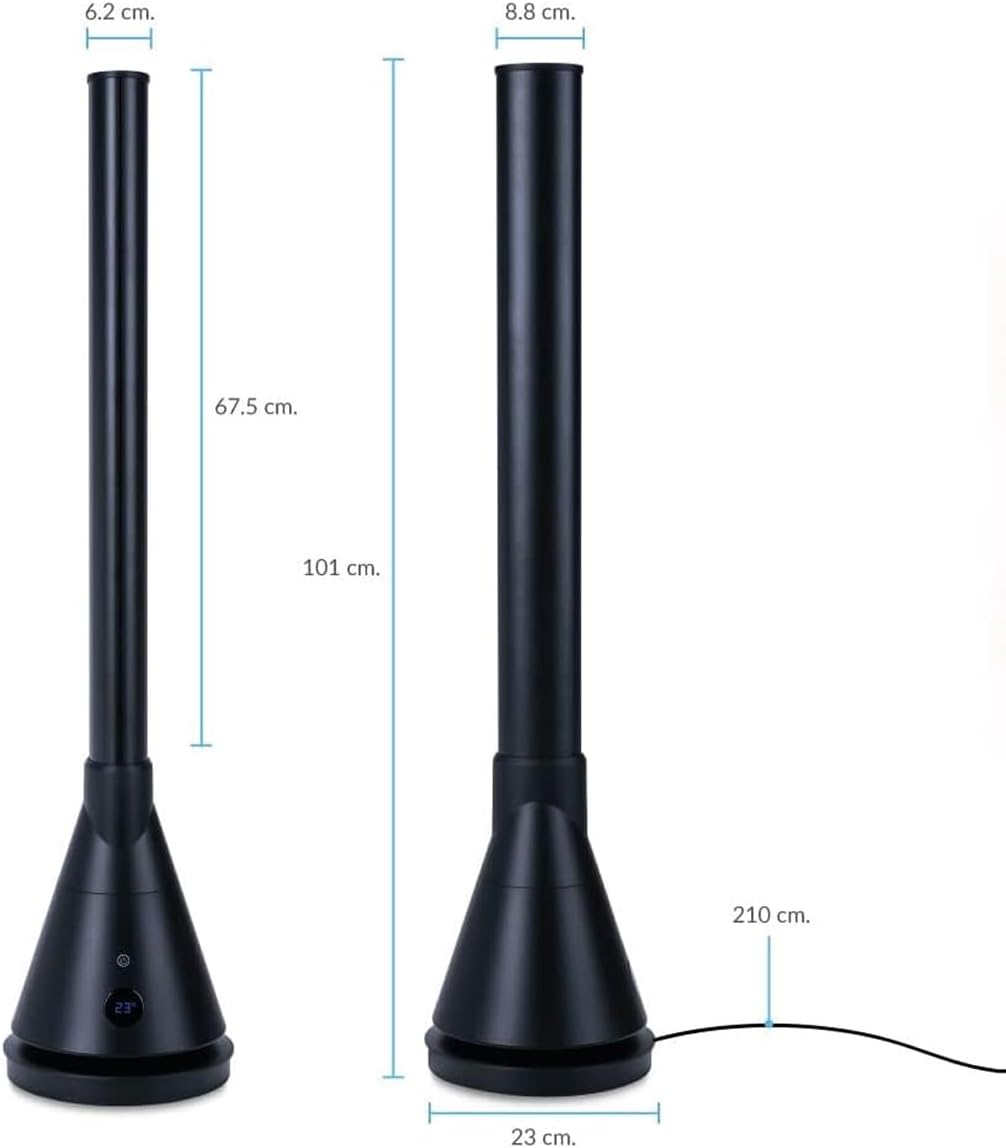 NEWTECK NEWLUX Ventilador de torre dupla 365 preto, com função de calor, Temp. Ajustável de 1 a 30 °C, termostato, 8 h, tátil, controlo remoto, oscilante, 4 níveis de calor e 9 frio, 1800 W