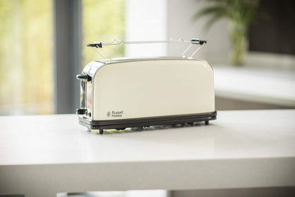 Russell Hobbs Torradeira Colours Plus - 1 Ranhura Longa e Larga para 2 Fatias, Bandeja Coletora de Migalhas, Aquecimento, Função Cancelar e Descongelar, Aço Inoxidável, Creme - 21395-56
