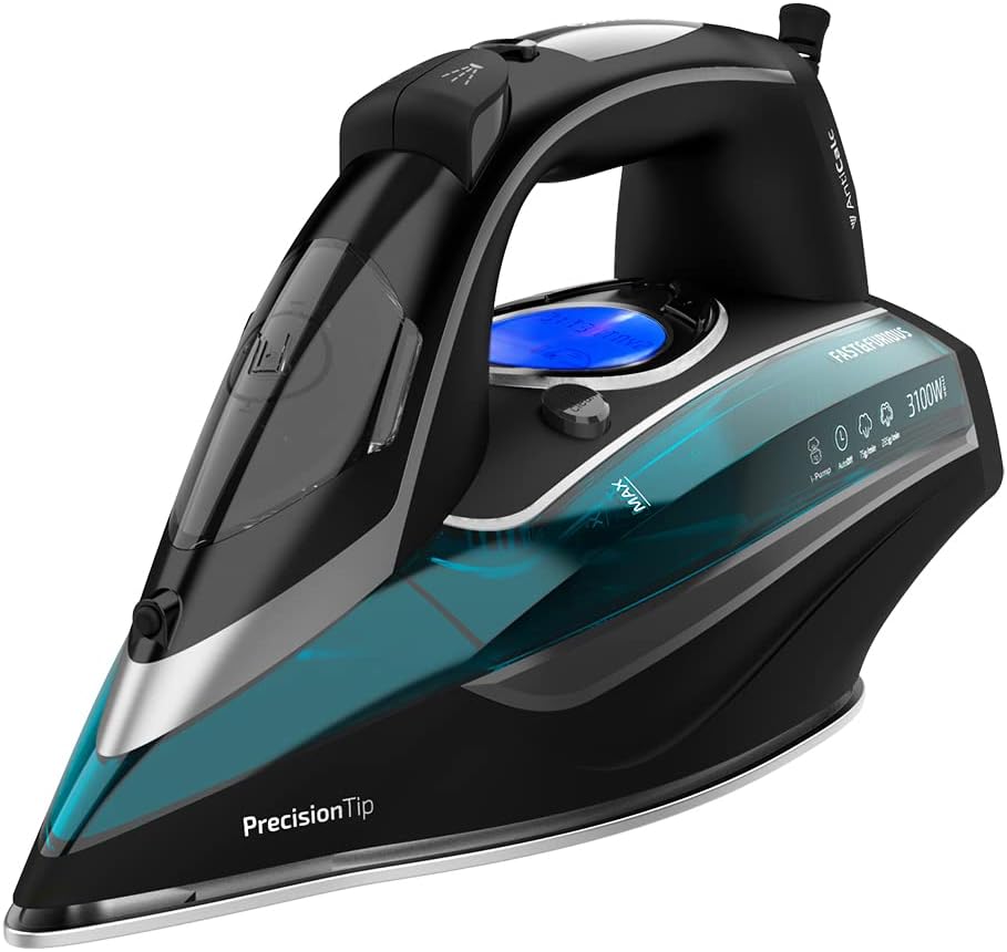Cecotec Ferro de roupa a vapor anodizado Fast&Furious 6060 Ultra. 3100 W, Bomba de água automática integrada, desligamento automático, vapor contínuo de 75 g/min, sensor de toque e ecrã LCD