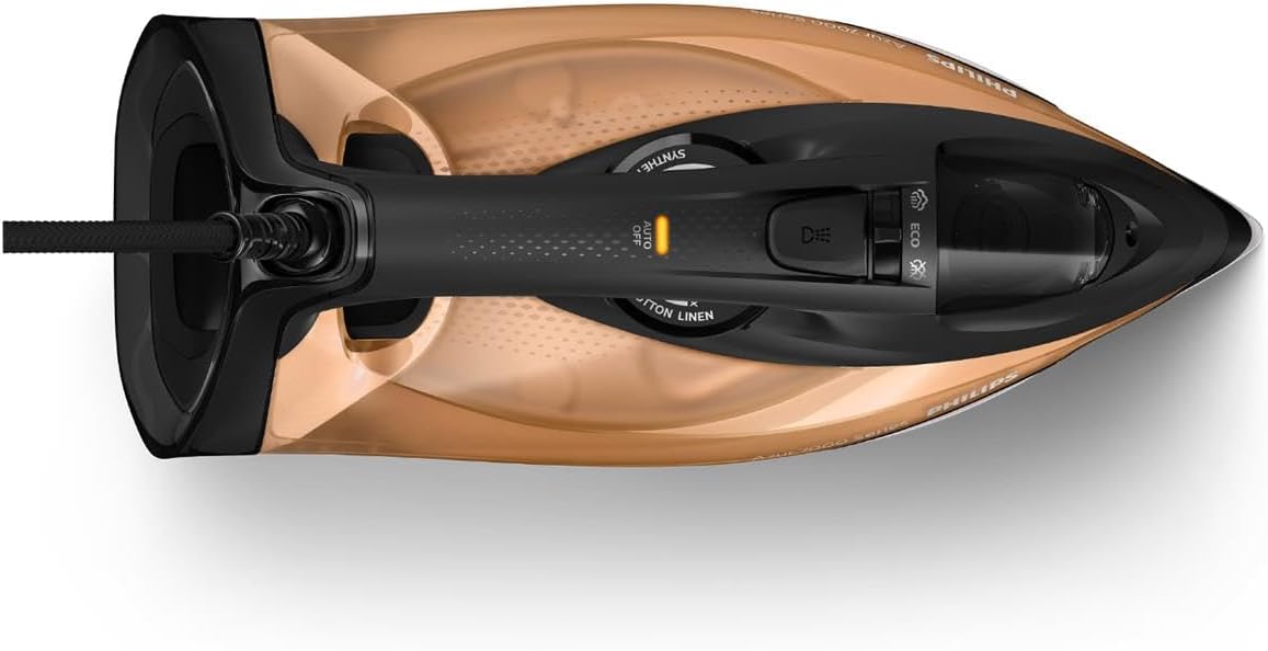 Philips Azur 7000 Series Ferro a vapor, 2800 W, 50 g/min vapor contínuo, 250 g de golpe a vapor, vapor vertical, sola SteamGlide Elite, preto/dourado (DST7040/80)