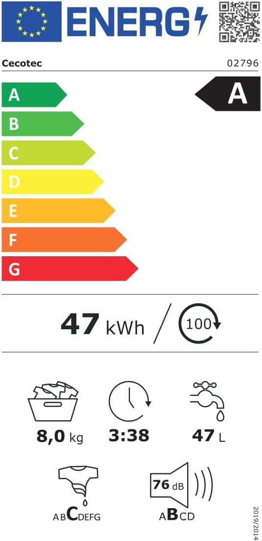 Cecotec Lavadora 8 kg de carga frontal Bolero DressCode 8800 Inverter Steel A