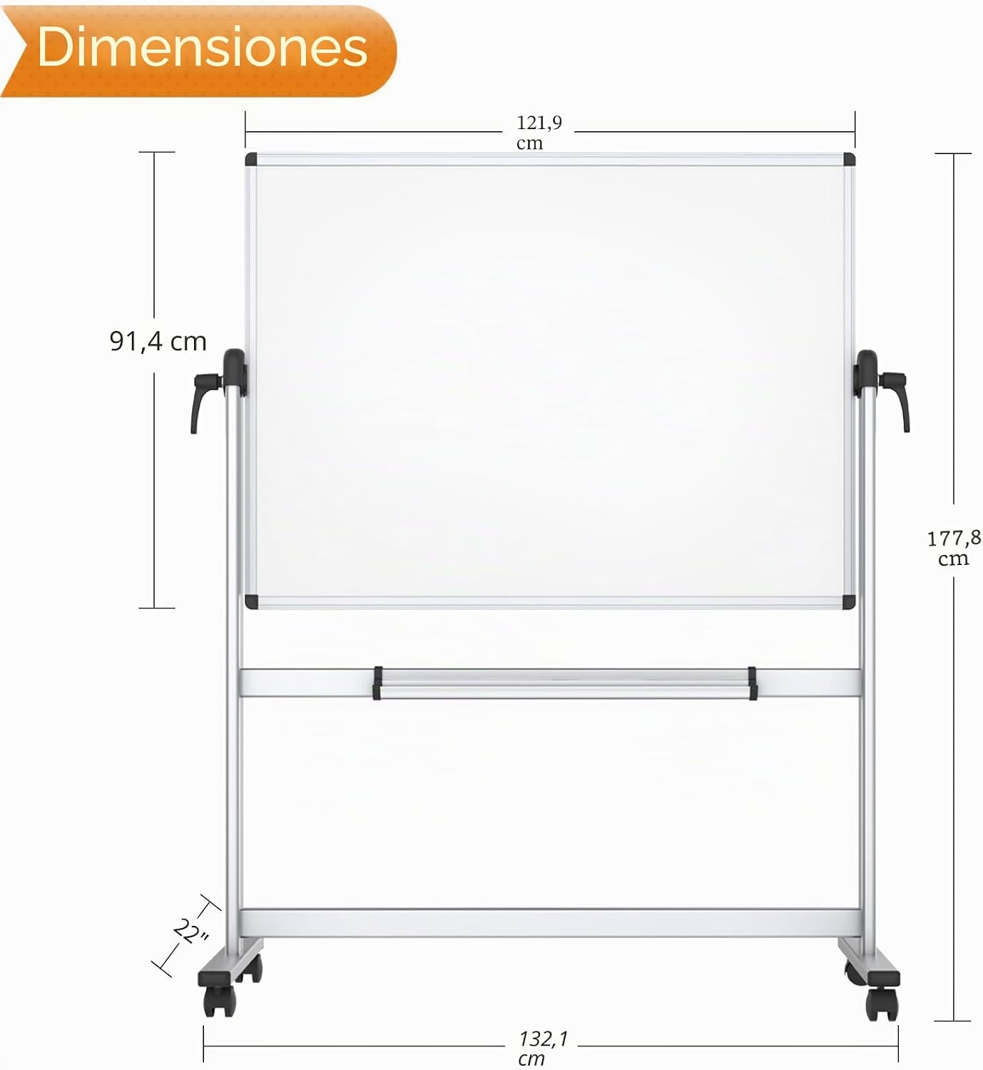 VIZ-PRO Quadro branco móvel magnético de dupla face, 120 x 90 cm, com rodas e moldura de alumínio, para escritório e sala de aula | Armação de alumínio, rotação de 360°, ideal para escritório, escola e casa