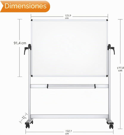 VIZ-PRO Quadro branco móvel magnético de dupla face, 120 x 90 cm, com rodas e moldura de alumínio, para escritório e sala de aula | Armação de alumínio, rotação de 360°, ideal para escritório, escola e casa