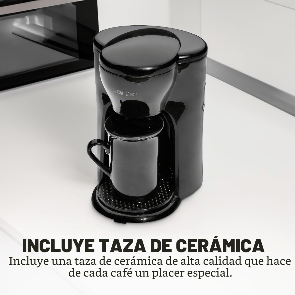 Clatronic Cafeteira 1 caneca | Cafeteira de filtro | Caneca de cerâmica incluída no volume de fornecimento, filtro permanente de nylon (removível), ideal para transportar, KA 3356