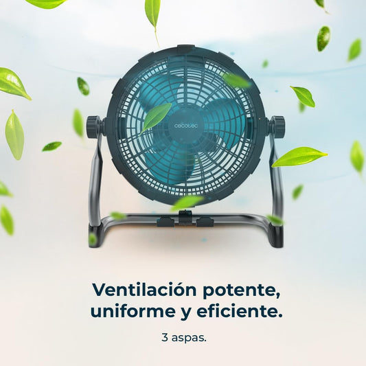 Cecotec Ventoinha de chão industrial Proindustry portátil. 12000 Mah, diâmetro 25,4 cm, 9 velocidades, bateria potente, design robusto, inclinação ajustável, grade de proteção, fácil transporte