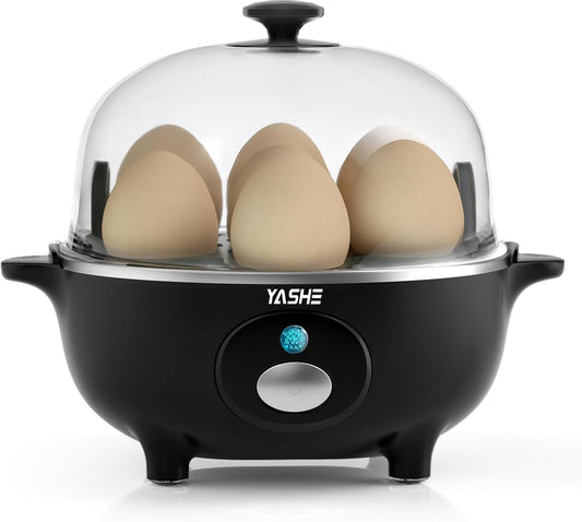 YASHE Cozedor de Ovos, Cozedor de Ovos de 360 W, 7 ovos fáceis de descascar, ovos moles, médios, duros, escalfados, fabricante de omeletes, vaporizador, campainha, luz indicadora, livre de BPA