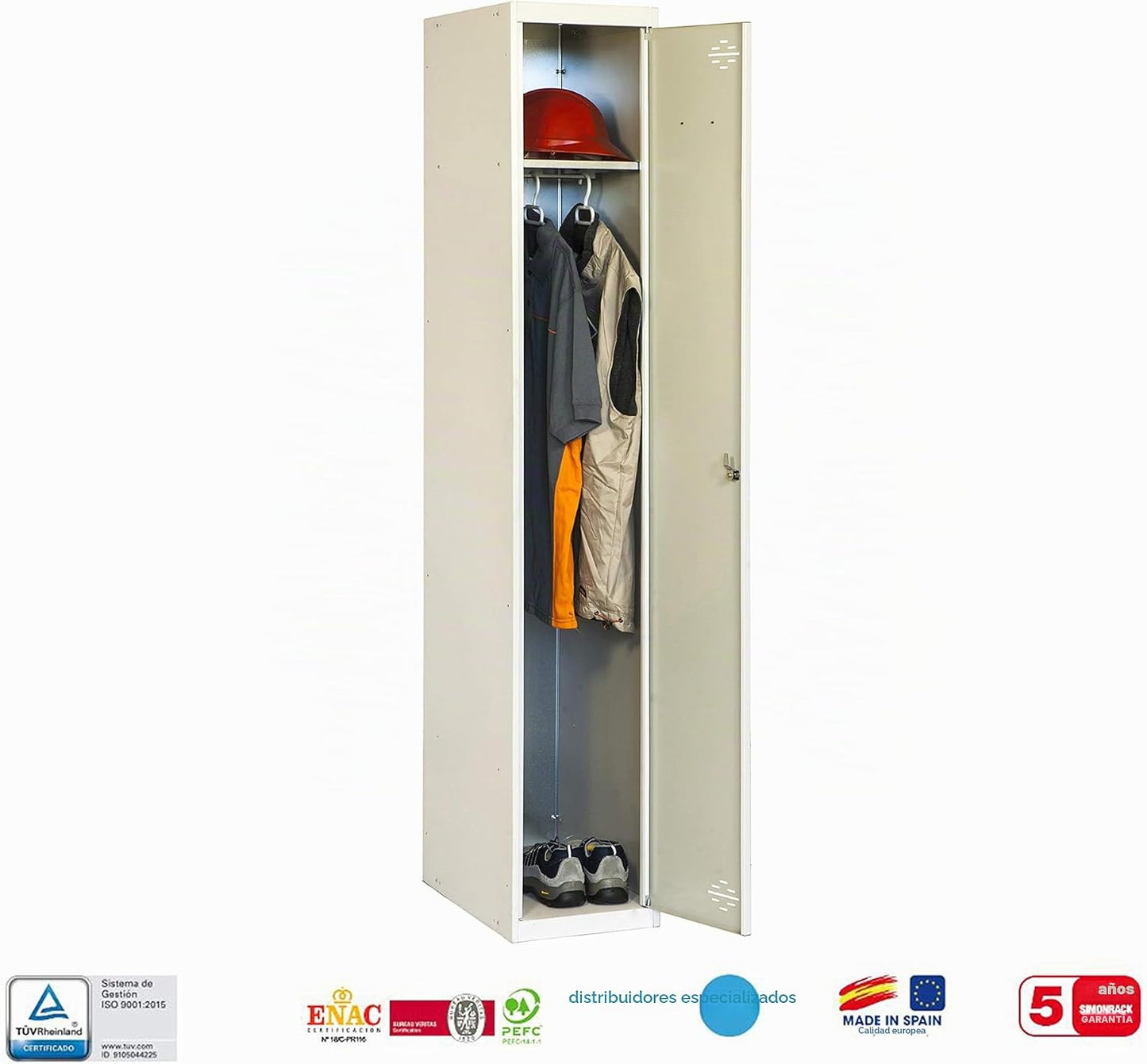 SimonRack Cacifo Vestuário Metálico, 1 Porta, Inclui Chave, Profissional, 1800x300x500 mm