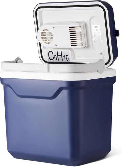 Amazon Basics Geladeira elétrica, frigorífico com função de refrigeração e aquecimento, 12 V CC/230 V CA para uso doméstico ou em veículos, 24 litros, azul