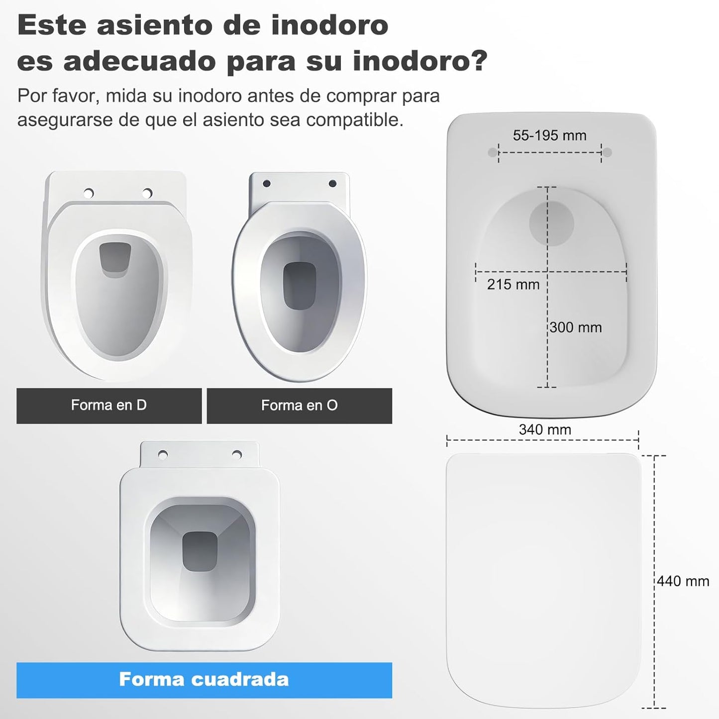 SURFOU Tampa WC universal em forma de quadrado