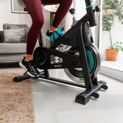 Cecotec Bicicleta estática Indoor DrumFit Indoor, volante de inércia de 6 a 13 kg, resistência manual, monitor LCD, pulsómetro, suporte para dispositivos, garrafa, porta-garrafas e calapés