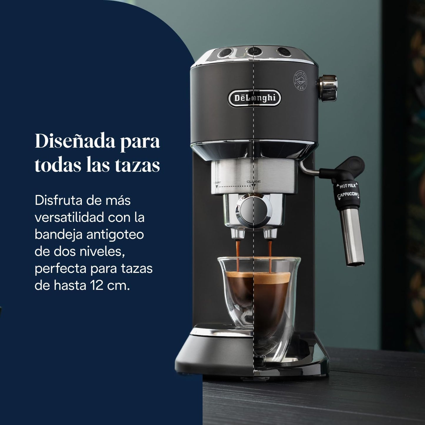 De'Longhi Dedica - Máquina de café com bomba de aço inoxidável para café moído ou monodose