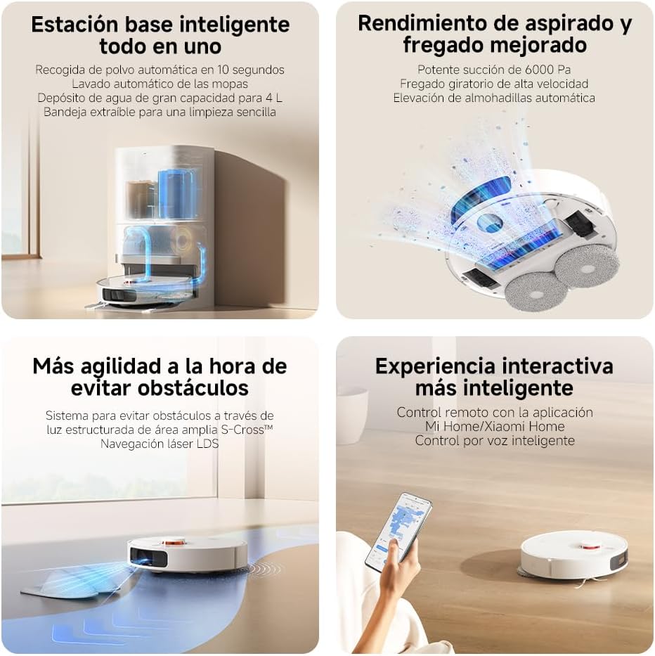 (Seminovo)XIAOMI Robot Vacuum X20+ - Robot aspirador e limpa-chão com sistema inteligente de navegação a laser (LDS), sucção de 6000 pa, branco (versão ES) | Evitação obstáculos LDS, auto-limpeza, secagem e esvaziamento automáticos, até 90 dias