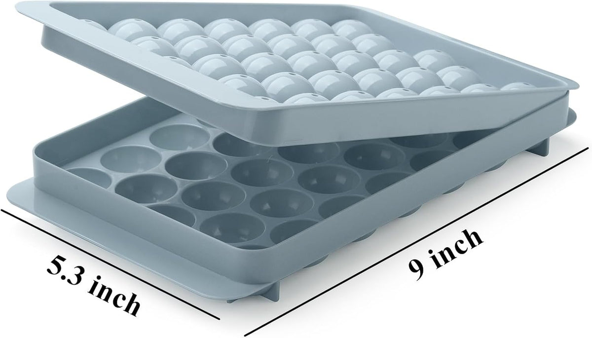 Formas de gelo, 33x3 peças, molde redondo para fazer bolas de gelo para freezer com tampa e recipiente, formas de gelo picado de fácil remoção, forma de cubos de gelo pequenos para resfriar bebidas, café, suco e coquetéis.