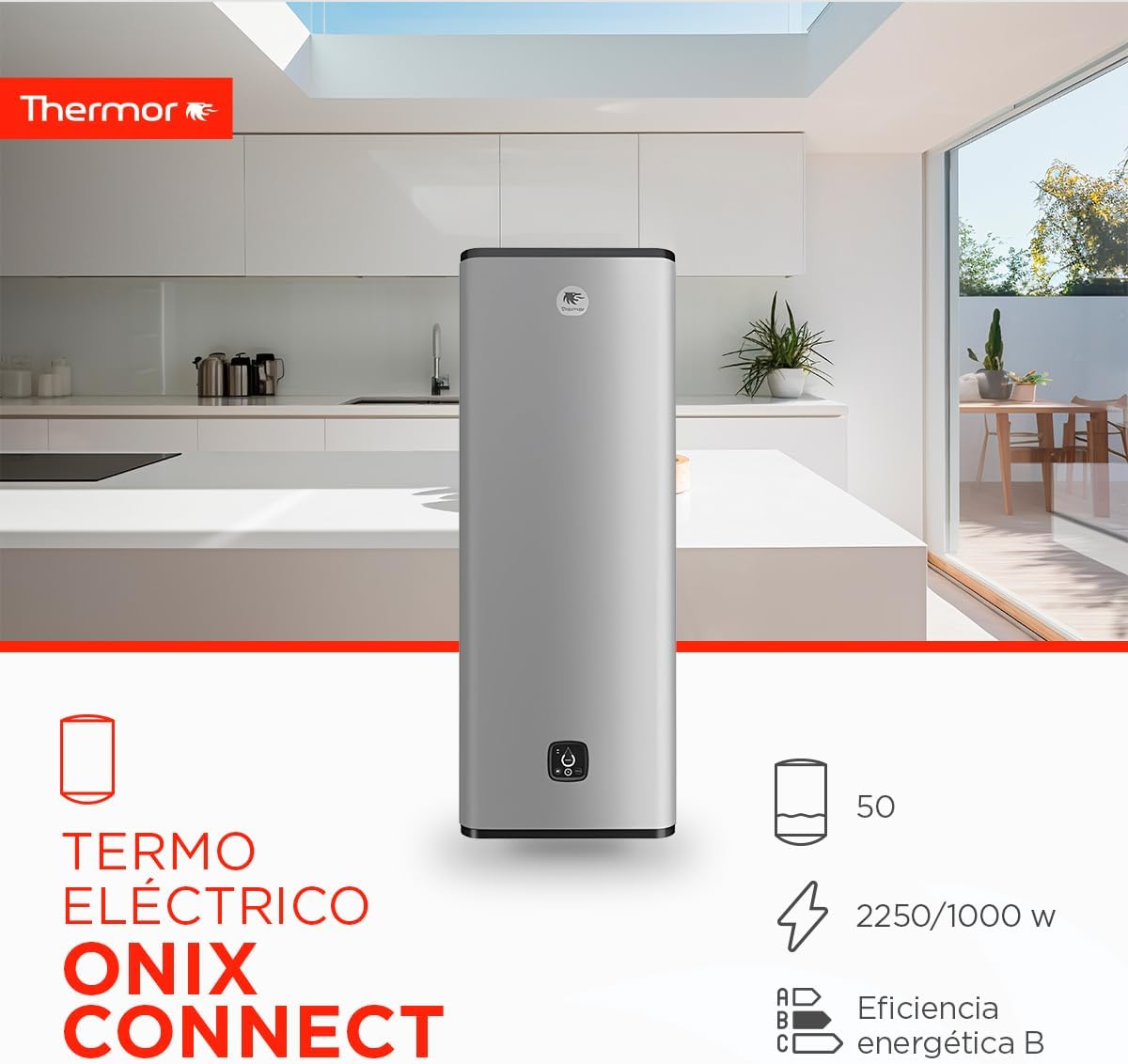 Thermor - Termo elétrico Onix Connect - Aquecedor de água elétrico multiposição de 50 l - 2250/1000 W