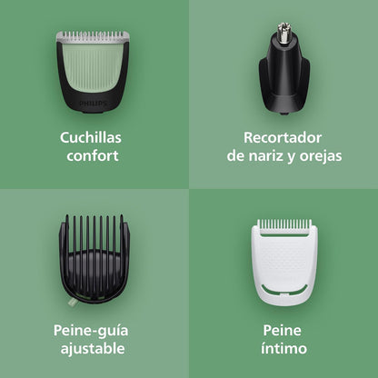 Philips Recortador Tudo em Um Série 3000, Kit 9 em 1, Aparador e Cortador de Cabelo Masculino para Rosto, Cabelo e Corpo, Barba, Lâminas Autoafiáveis Suaves com a Pele, 12 comprimentos, MG3946/15