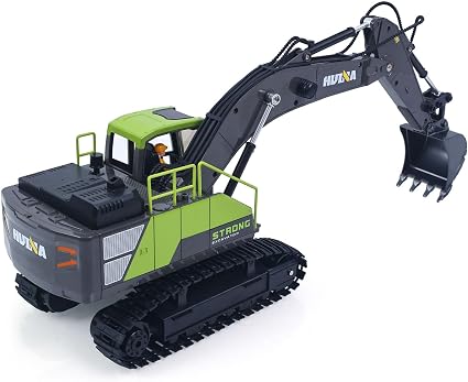 Retroescavadora de controlo remoto Huina 1661 Escavadeira RC Escala 1:18 2.4G 13CH com Caçamba de Liga Metálica, Luz LED, Spray, Rotação de 380° - Veículo de Controle Remoto Verde