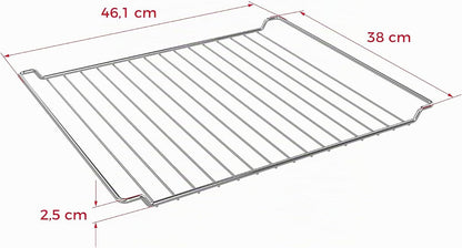Teka Grelha de aço inoxidável para forno padrão de 60 cm, fácil de limpar, compatível com utensílios de cozinha, 46 cm de largura, válida para forno 2015, fabricado com energia renovável