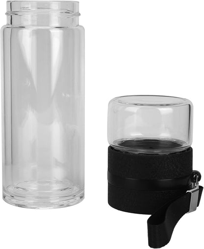 Garrafa infusora de chá 350 ml garrafa de chá de vidro de parede dupla canecas copo de chá com inversor de aço inoxidável para chá de folhas soltas e água de frutas 18,8 ml