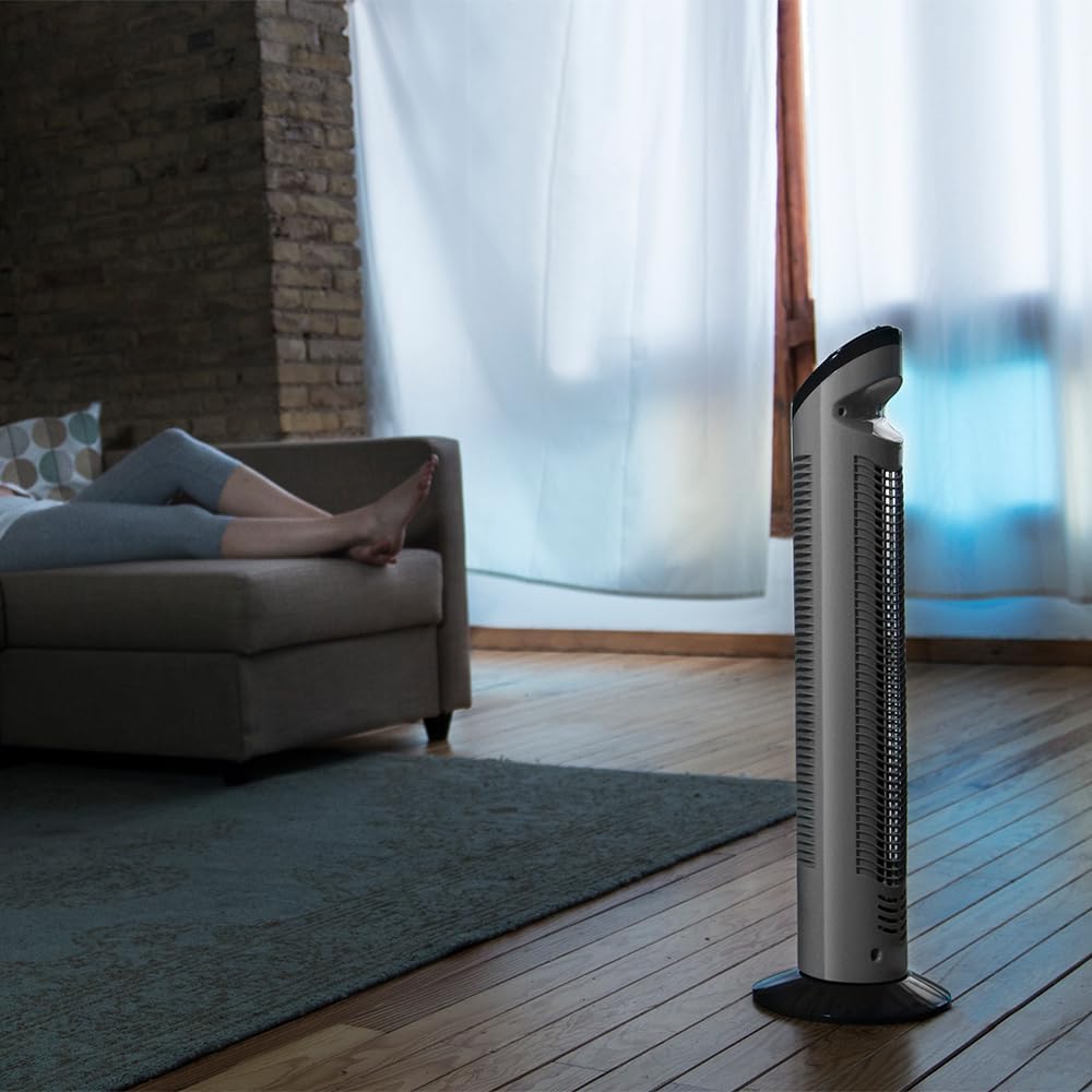 Cecotec Ventoinha de torre com temporizador EnergySilence 790 Skyline. 50 W, 30 '' (76 cm) de altura, controlo mecânico, oscilante, motor de cobre, 3 velocidades
