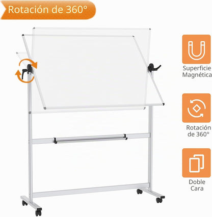 VIZ-PRO Quadro branco móvel magnético de dupla face, 120 x 90 cm, com rodas e moldura de alumínio, para escritório e sala de aula | Armação de alumínio, rotação de 360°, ideal para escritório, escola e casa