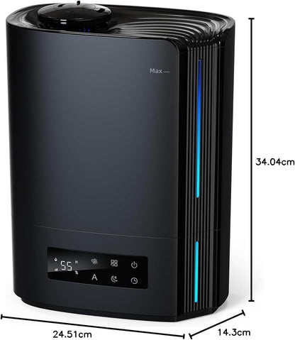 AROEVE Humidificador de ar 6 l para quartos, difusor de óleos essenciais, humidificador ultra-sónico para bebés e plantas, duração de até 60 horas, controlo de humidade inteligente, silencioso