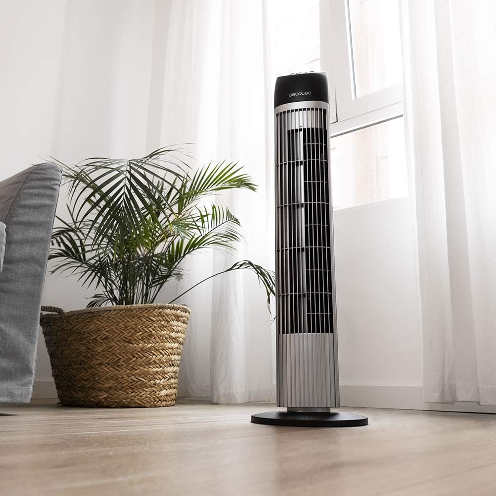 Cecotec Ventoinha de torre com temporizador EnergySilence 850 Skyline. 45 W, altura 84 cm, motor de cobre, 3 velocidades, oscilação automática de 70 graus, alça traseira