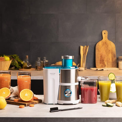 Cecotec Liquidificadora orbital Juice & Fresh 400 Titan White. 400 W, 20000 RPM de velocidade, tamanho compacto, 2 velocidades, disco com revestimento de titânio preto, sistema anti-gotejamento, jarro [Classe energética A+]