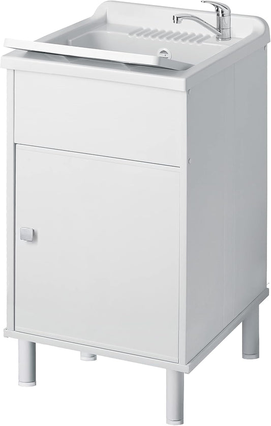 Negrari 9056KAM Lavatório de resina, humidade, lavatório resistente a ácidos, kit de drenagem incluído, interior e exterior, 45 x 50 x 85 cm, policloreto de vinil (PVC), cor branca