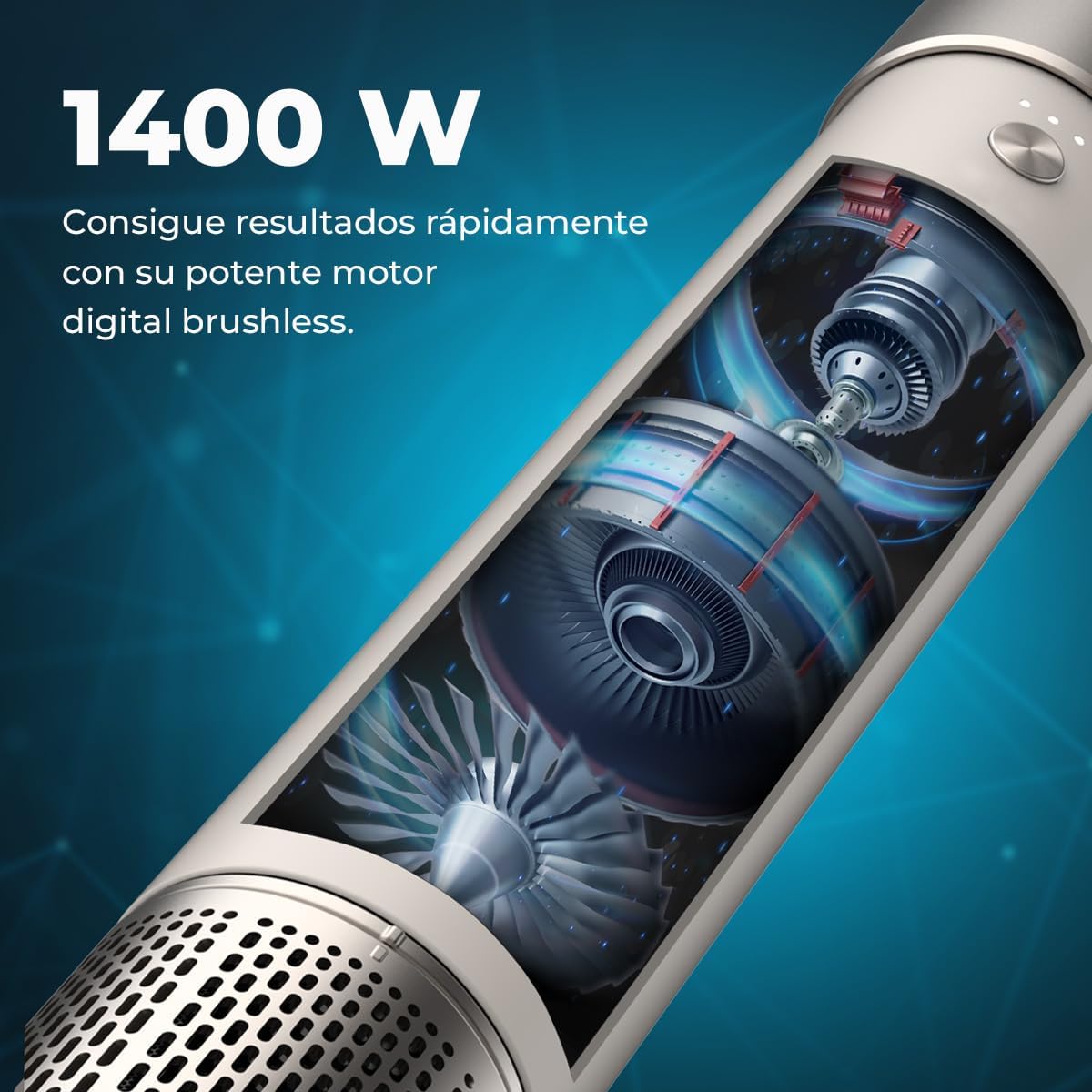 Cecotec Escova de Ar Secante Modelador Alisador Multifuncional 8 Cabeças CeramicCare AirGlam Champagne. 1400W,