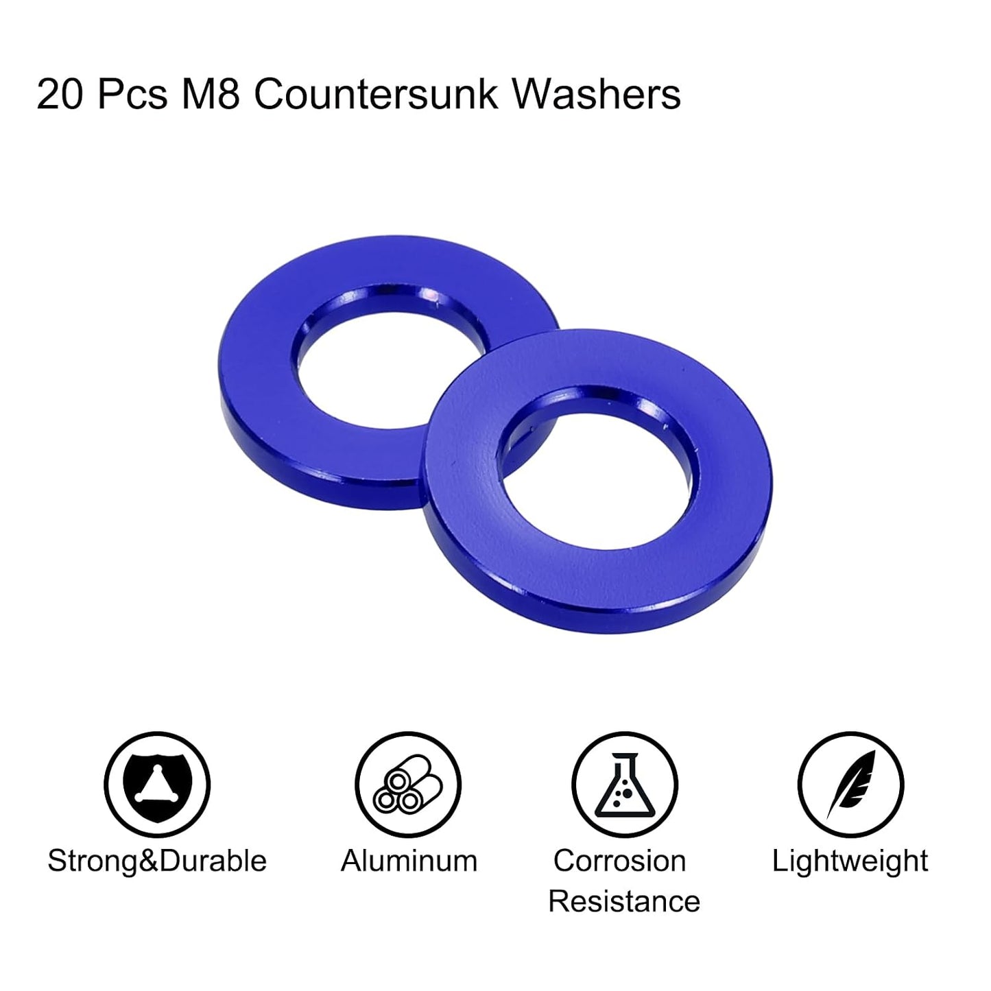 sourcing map 16 arruelas planas M8 de alumínio anodizado escareado, diâmetro do orifício de 8 mm, arruelas redondas para parafuso RC/FPV/PC/Drone/acessórios mecânicos, peças de modelo, (azul