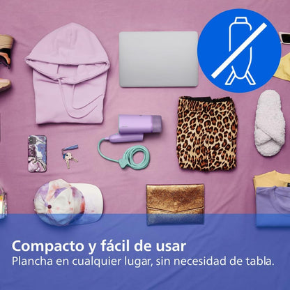Philips 3000 Vaporizador de Mano Vertical, 1000 W, 20g/min, Morado Ferro vertical pronto em 30s, depósito 100 ml removível, mala de viagem, leve e dobrável (STH3010/30)